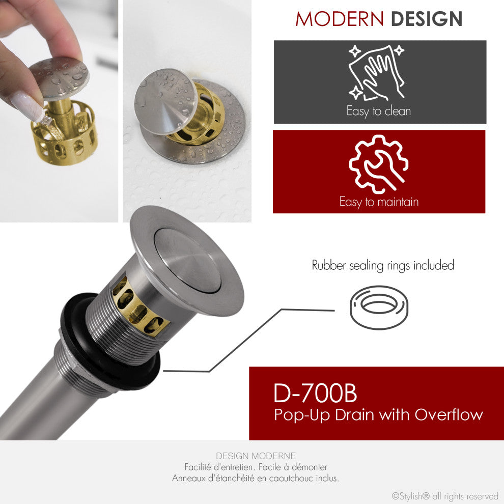 STYLISH Brushed Nickel Pop-Up Bathroom Sink with Overflow