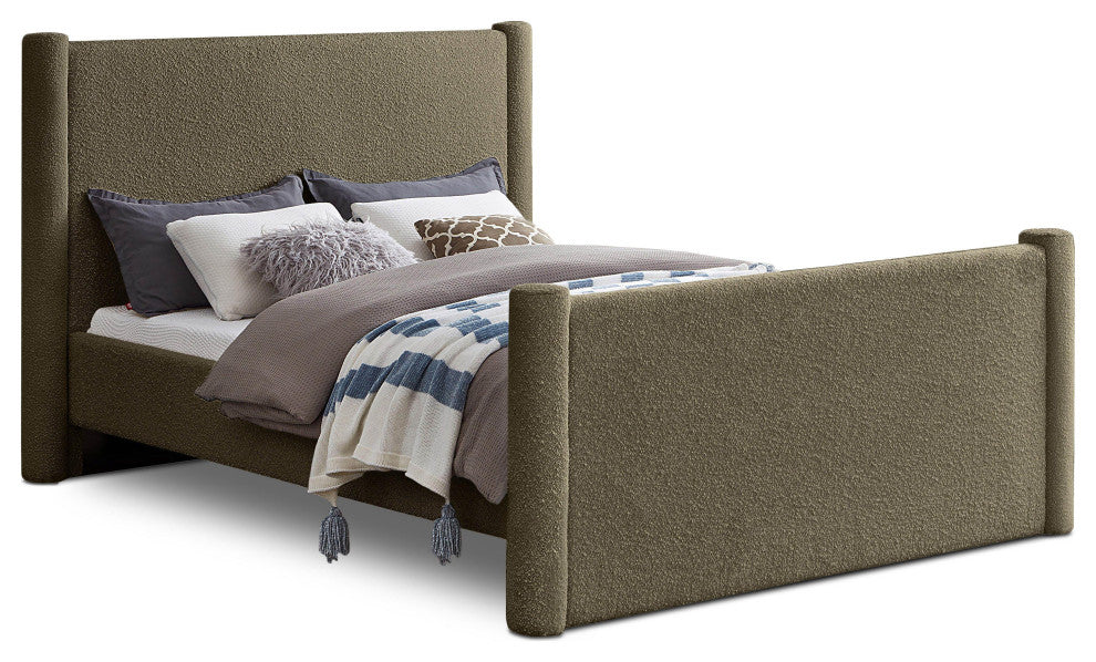 Elias Upholstered Bed, Green, King, Boucle Fabric