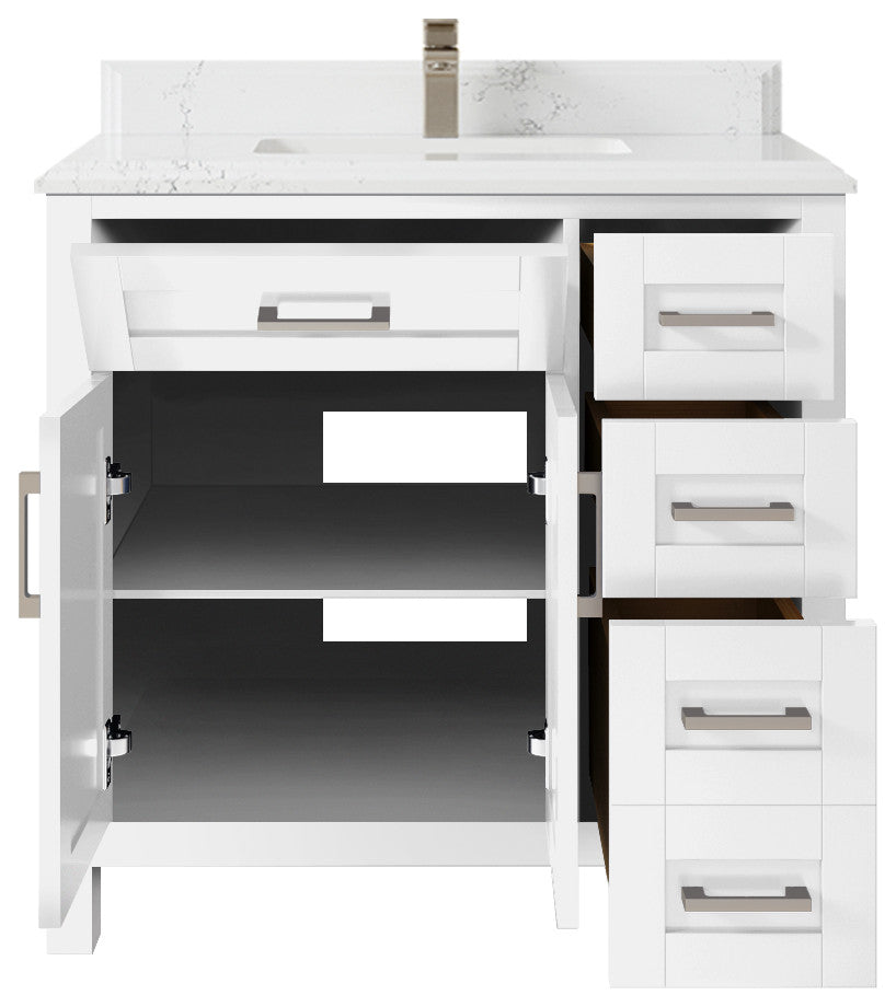 Cambridge 36 Center Sink Bath Vanity in White 1.5" Empira Quartz