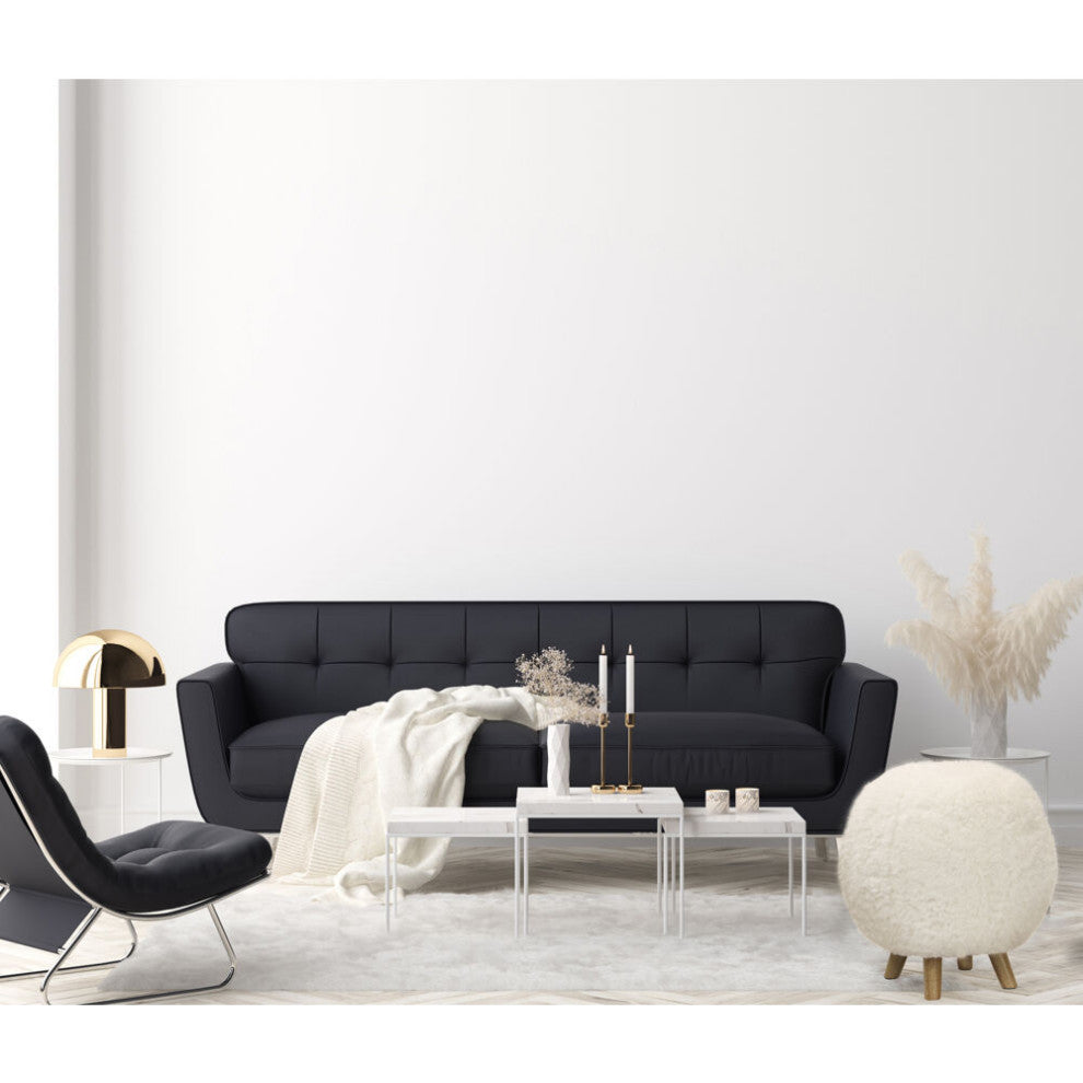 19" Seat Height Plush Pouf Ottoman, White With 4 Spindle Legs Furniture