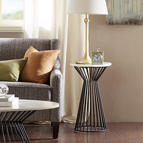 Madison Park Marbury White Marble Round Coffee Table, Pedestal Side Table