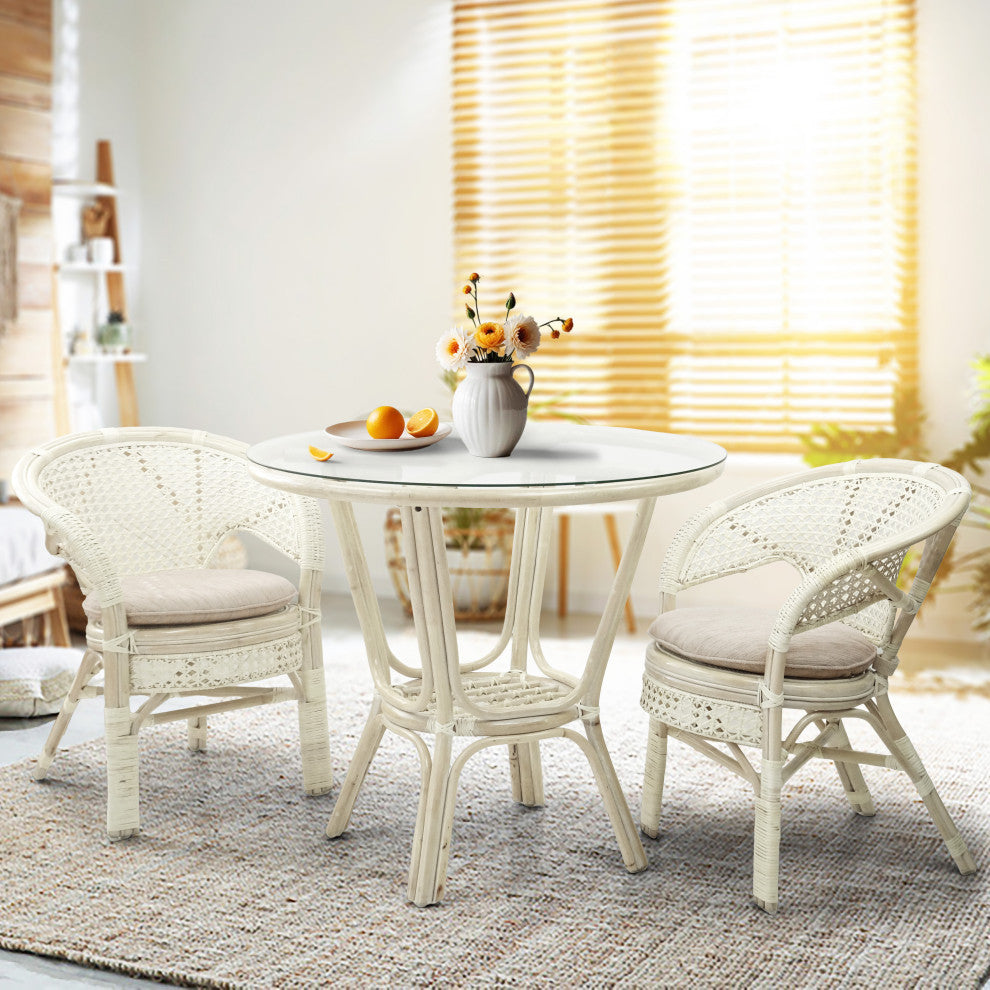 Pelangi Rattan Wicker 3-Piece Set, White