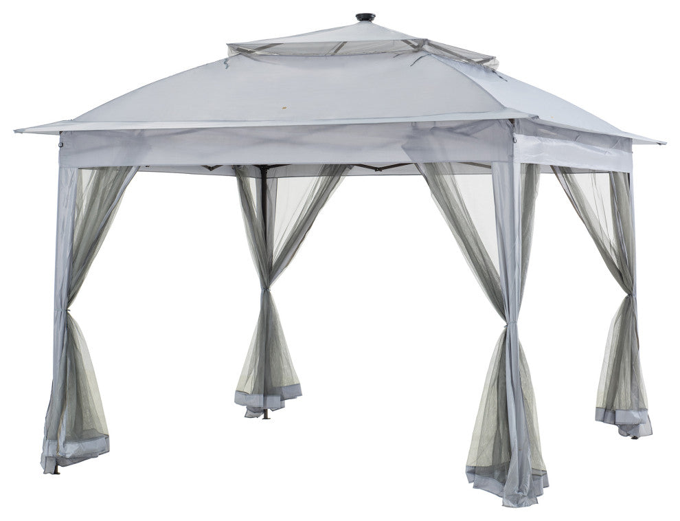 Sunjoy Patio 11 ft. x 13 ft. Contempo Gazebo with Planters, Grey