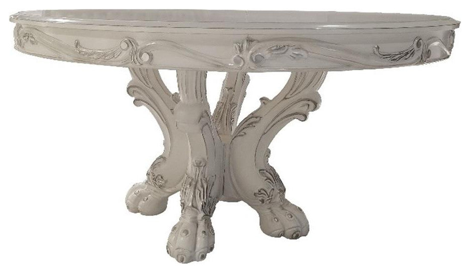 ACME Dresden Round Wooden Top Dining Table with Pedestal Base in Bone White