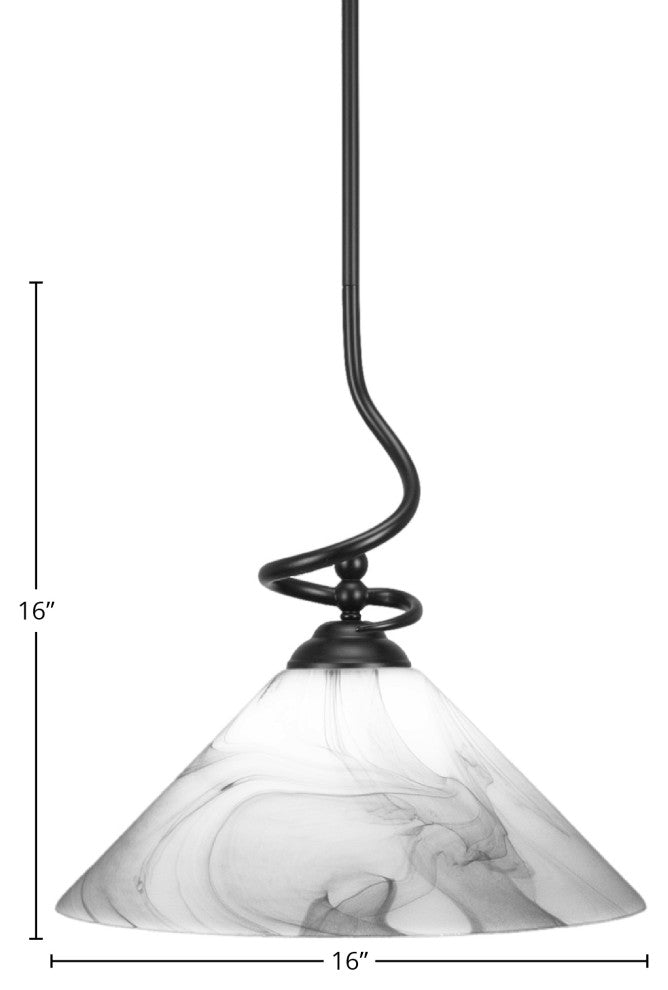 Capri 1-Light Stem Pendant with Hang Straight Swivel, Matte Black/Onyx Swirl