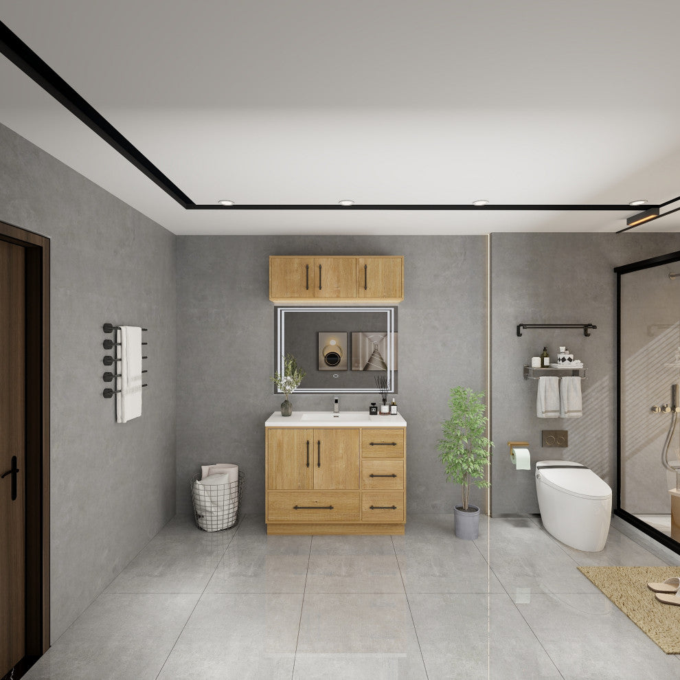 Victoria 42" Solid Wood Bath Vanity, Overhead Cabinet, Oak