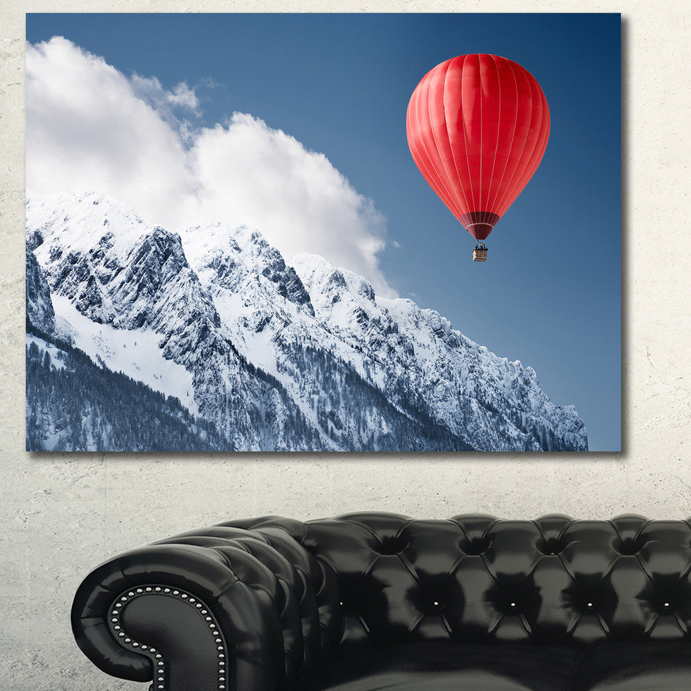 Balloon Over Winter Hills, Landscape Canvas Art Print, 40"x30"