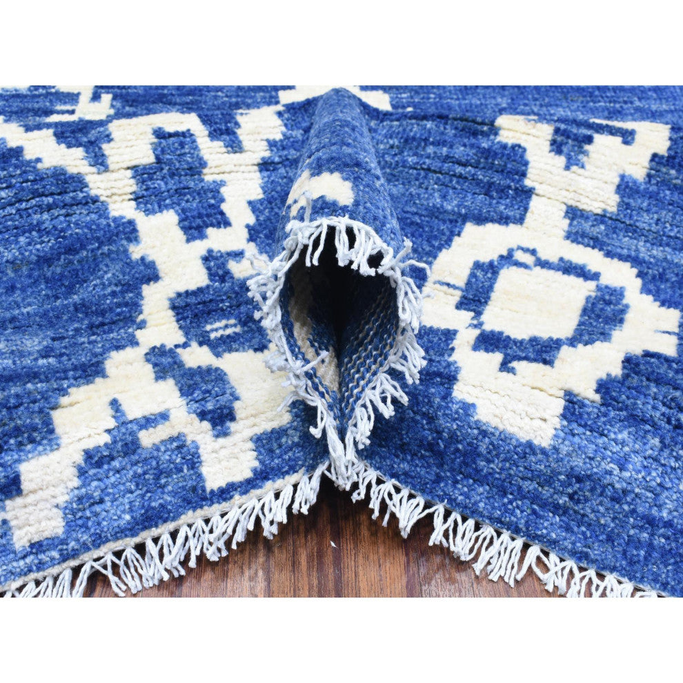 Blue Boujaad Moroccan Berber Pure Wool Hand Knotted Oversized Rug, 12'2"x15'2"