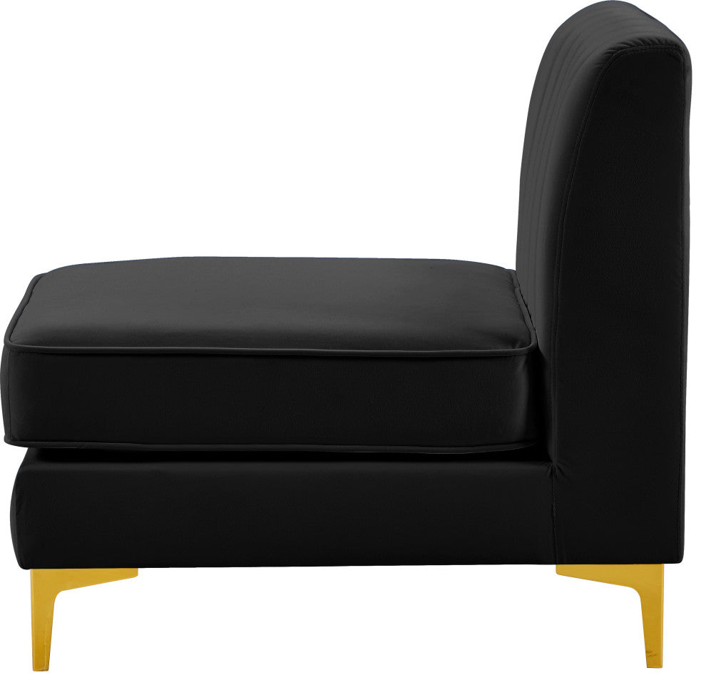 Alina Velvet Upholstered Modular Armless Chair, Black