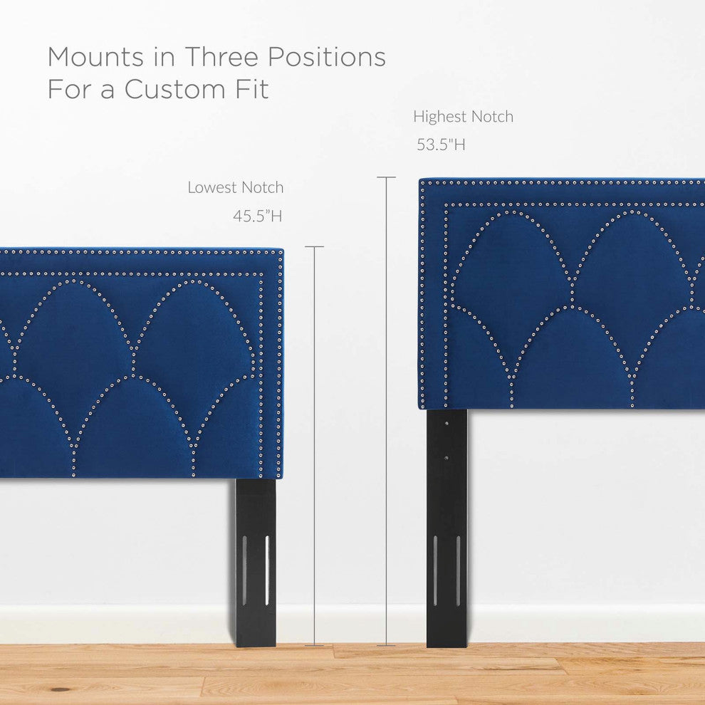 Headboard, Full Queen Size, Velvet, Blue Navy, Modern Contemporary, Bedroom
