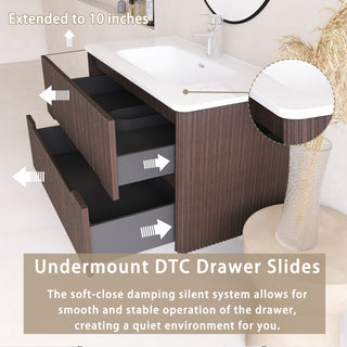36 inch MDF Wall-Mounted Bathroom Vanity Set with Ceramic Integrated Sink, Dark Brown