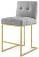 Side Dining Chair, Set of 2, Fabric, Metal, Gold Gray, Modern, Cafe Bistro