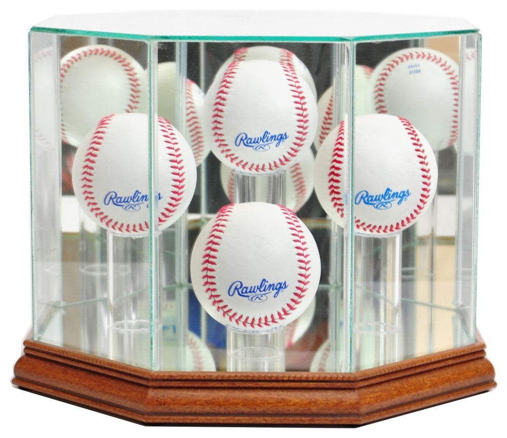 Octagon 4 Baseball Display Case, Walnut
