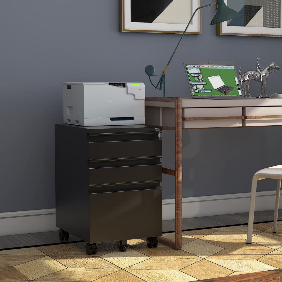 3 Drawer Mobile File Cabinet Under Desk Storage File Cabinets, Black