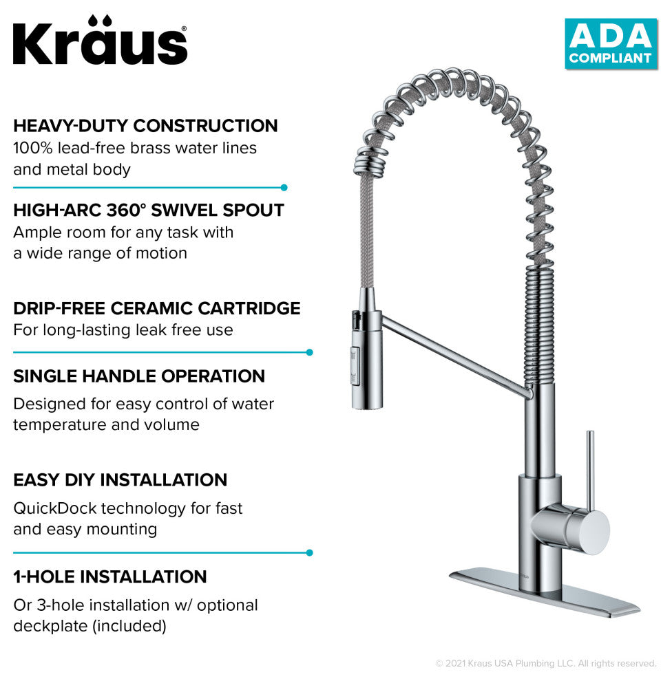 Kraus KPF-2631CH Oletto Single Handle Pull Down Commercial Kitchen Faucet Chrom
