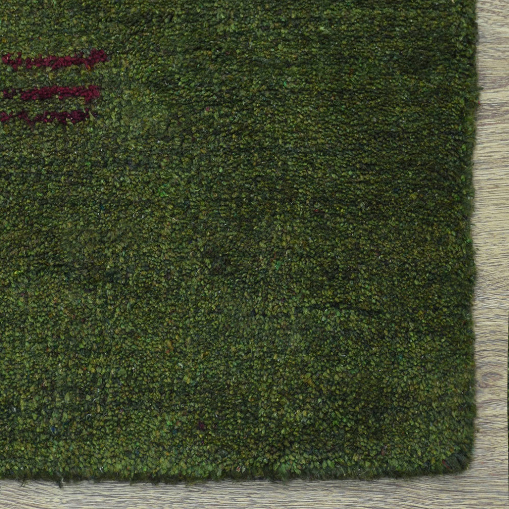 Hand Knotted Loom Silk Mix Area Rug Contemporary Green