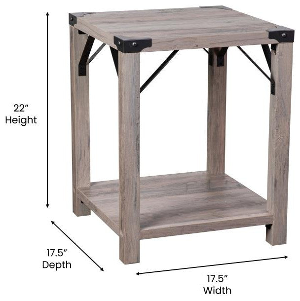 Wyatt Modern Farmhouse Wooden 2 Tier End Table, Gray Wash