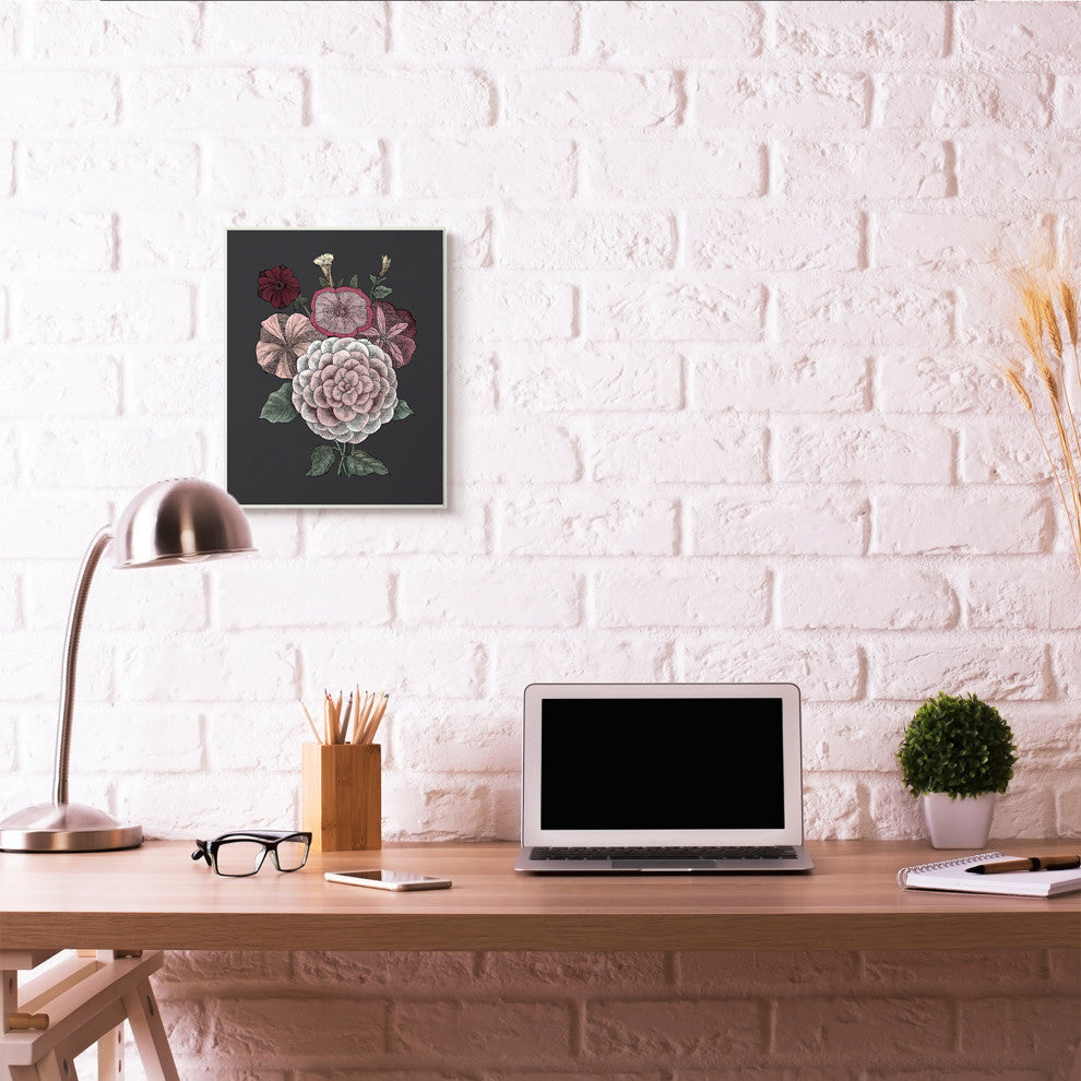 Pink Flowers On Black Drawing Design, 13"x19"