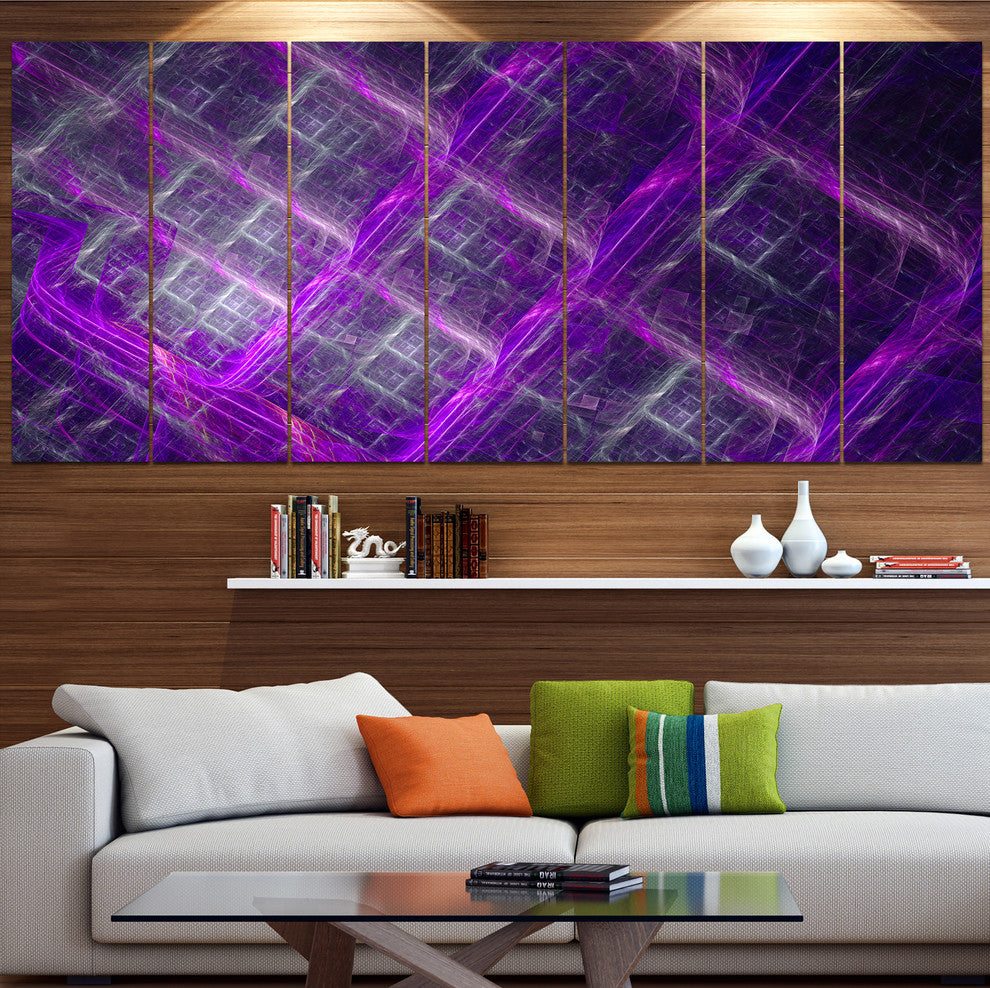 Purple Abstract Metal Grill, Abstract Art on Canvas, 83"x32", 7 Panels