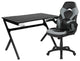Gaming Desk & Gray Racing Chair Set w/Cup Holder, Headphone Hook & 2 Wire Holes