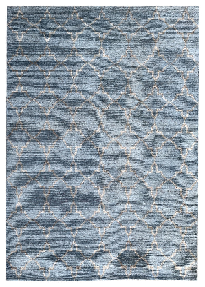 BLUE / SILVER Contemporary Tiled Agra Area Rug