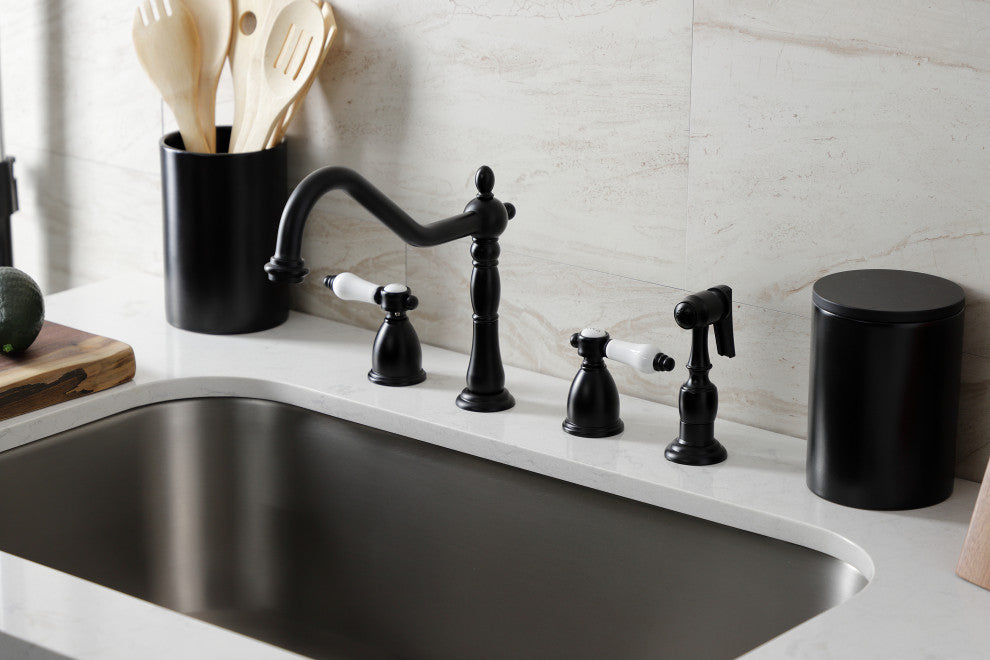 Kingston Brass KB1790BPLBS Widespread Kitchen Faucet, Brass Sprayer