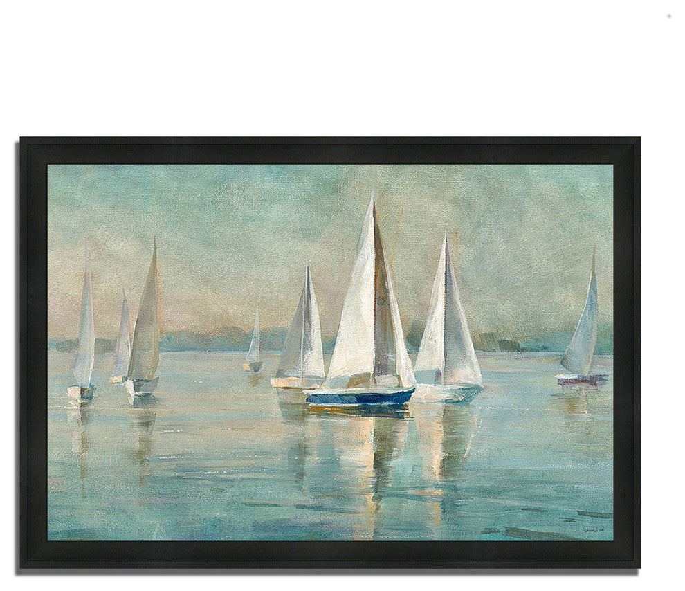 "Sailboats At Sunrise" By Danhui Nai, Framed Painting Print, Ready To Hang