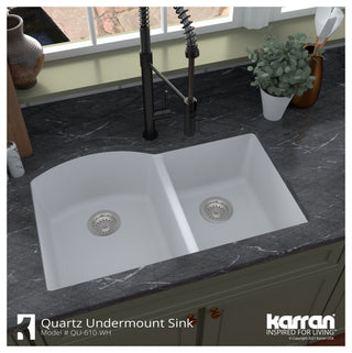 Karran USA QU-610 Quartz QU 32" Undermount Double Basin Quartz - White