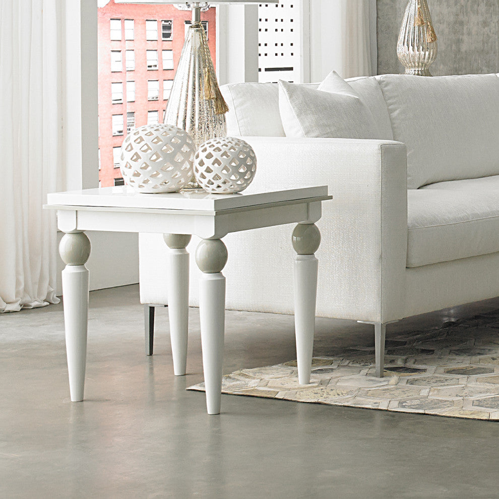 AICO Michael Amini Sky Tower End Table, White Cloud
