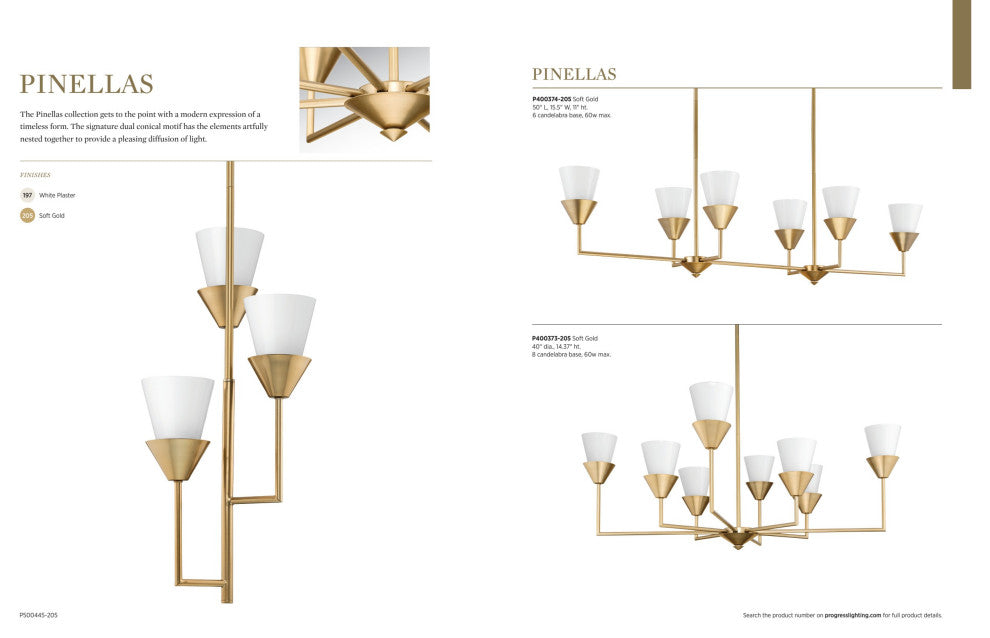 Pinellas Collection 6-Light Contemporary Chandelier, White Plaster