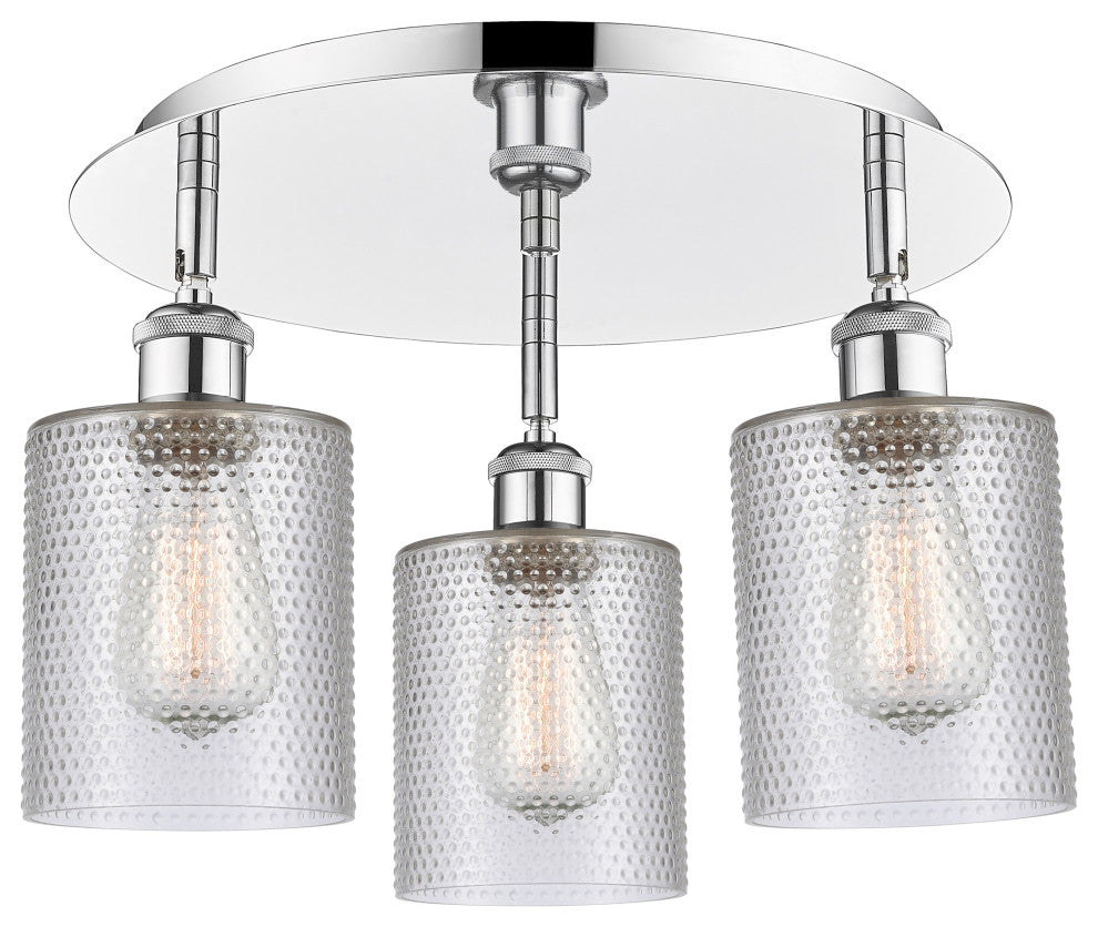 Cobbleskill-3 Light 17" Flush Mount-Polished Chrome, Clear Glass Shade
