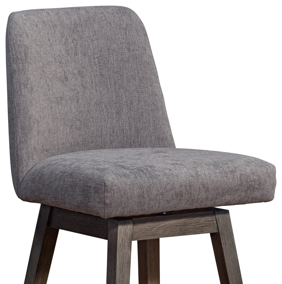 Amalie Swivel Bar Stool in Grey Oak Wood Finish with Mocha Fabric