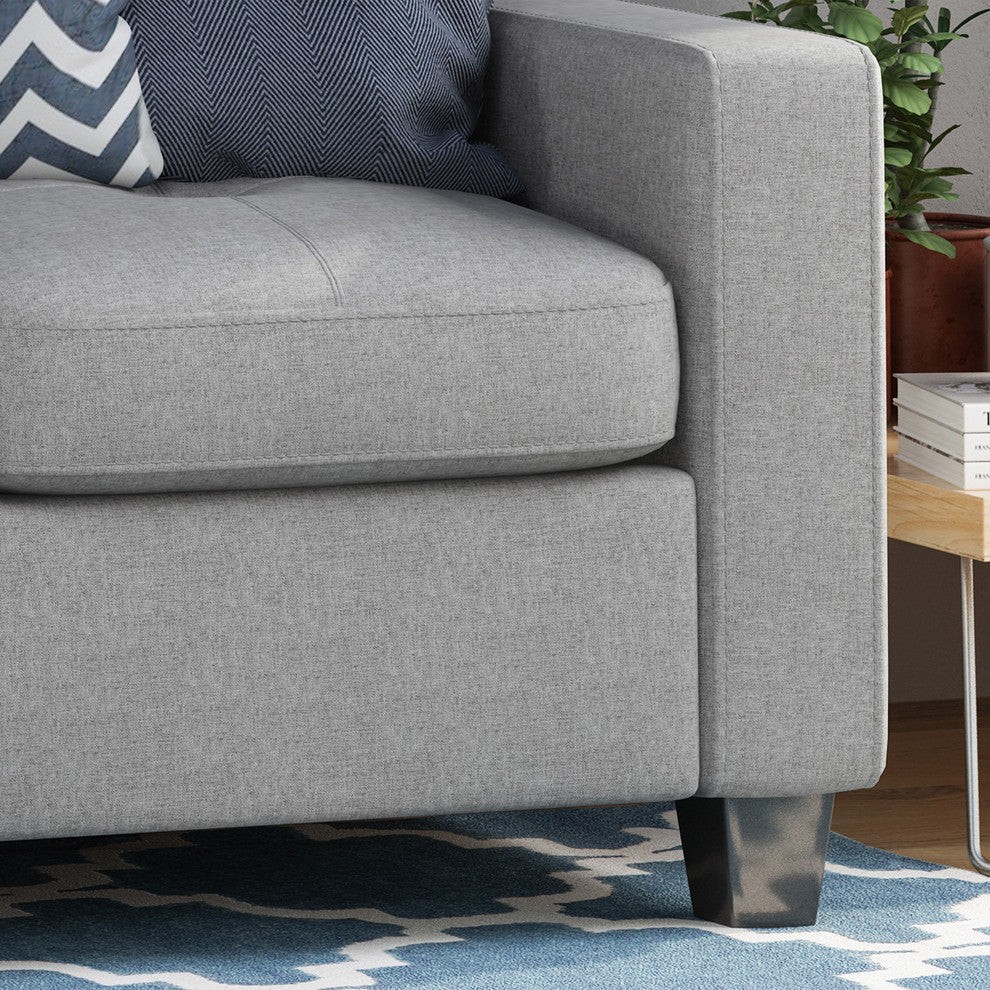 Viviana Three Seater Sofa With Wood Legs, Gray, Natural