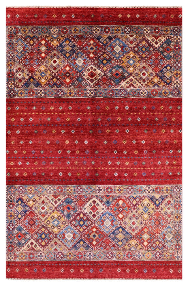 6' 3" X 9' 7" Hand Knotted Tribal Khorjin Wool Rug Q10755