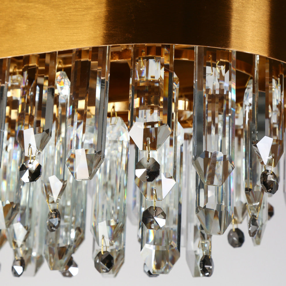 LNC Icarium 10-Light 37" Modern Rectangle Crystal Kitchen Island Light, Brass