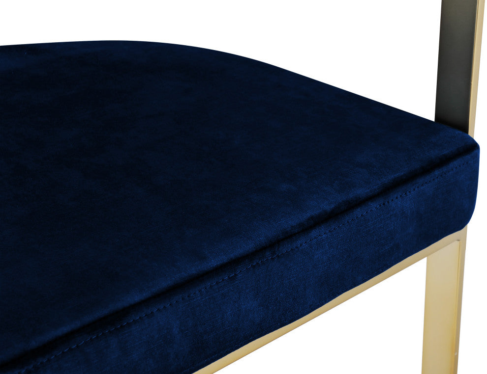Marcello Upholstered Dining Chair, Navy, Velvet, Brushed Brass Finish