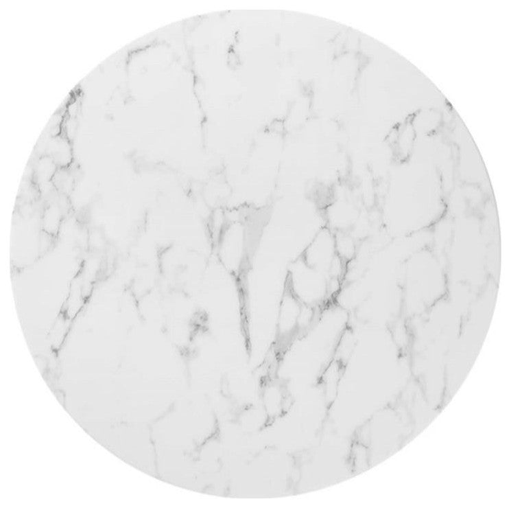 Modway Lippa 36" Round Faux Marble & Metal Dining Table in Gold and White