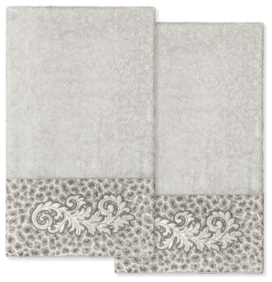 Linum Home Turkish Cotton April 2-Piece Embellished Bath Towel Set, Light Gray