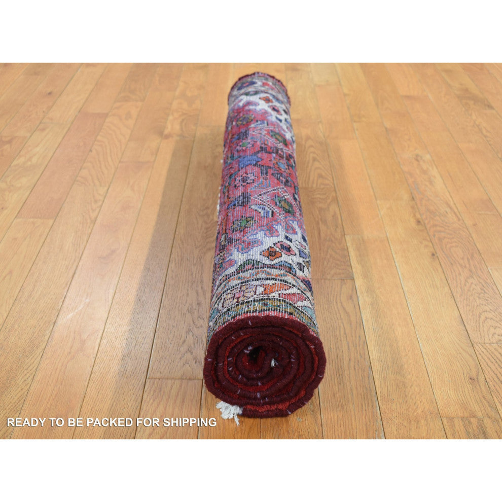 Maroon Red New Persian Bohemian Hamadan Pure Wool Hand Knotted Rug 3'7" x 4'8"