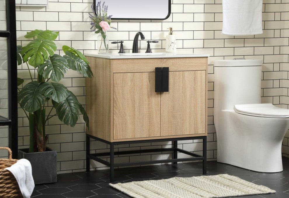 Home Living 19" Modern Mango Wood-Light Bathroom Vanity