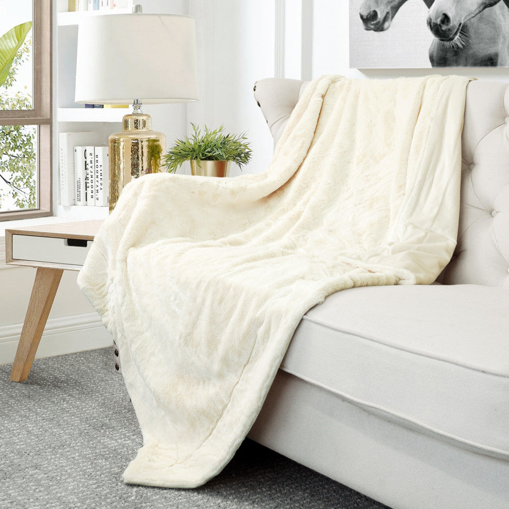 Solid Faux Fur Couch Throw Blanket, White