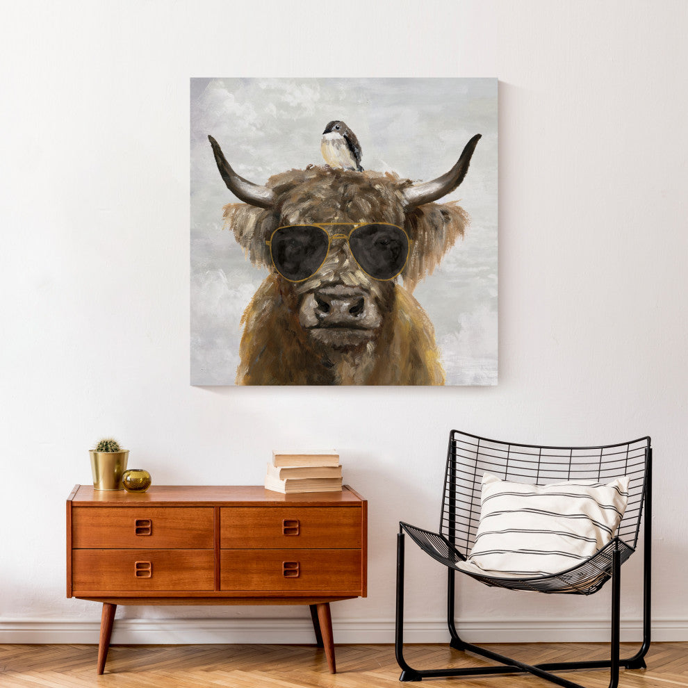 Cool Highland Cow 30 x 30 Canvas Wall Art