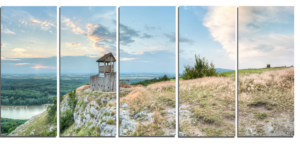 "View Tower on Hill" Panorama Landscape Wall Art Canvas Print60"x28", 5-Panels