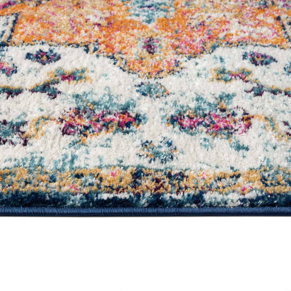 Mateo Blue Orange Boho Medallion Area Rug/Runner, 5' x 7'