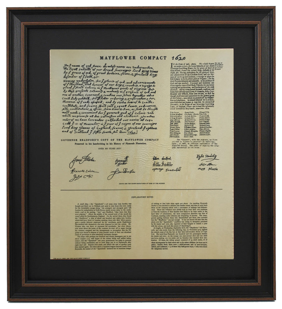 Framed Governor Bradford Copy of The Mayflower Compact 1620