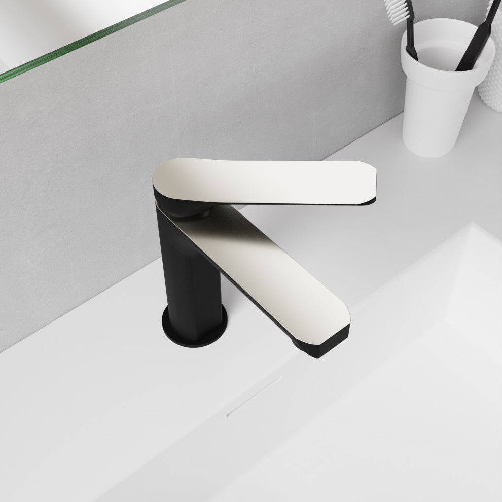 1-Handle Bathroom Faucet, Matte Black and Brushed Nickel