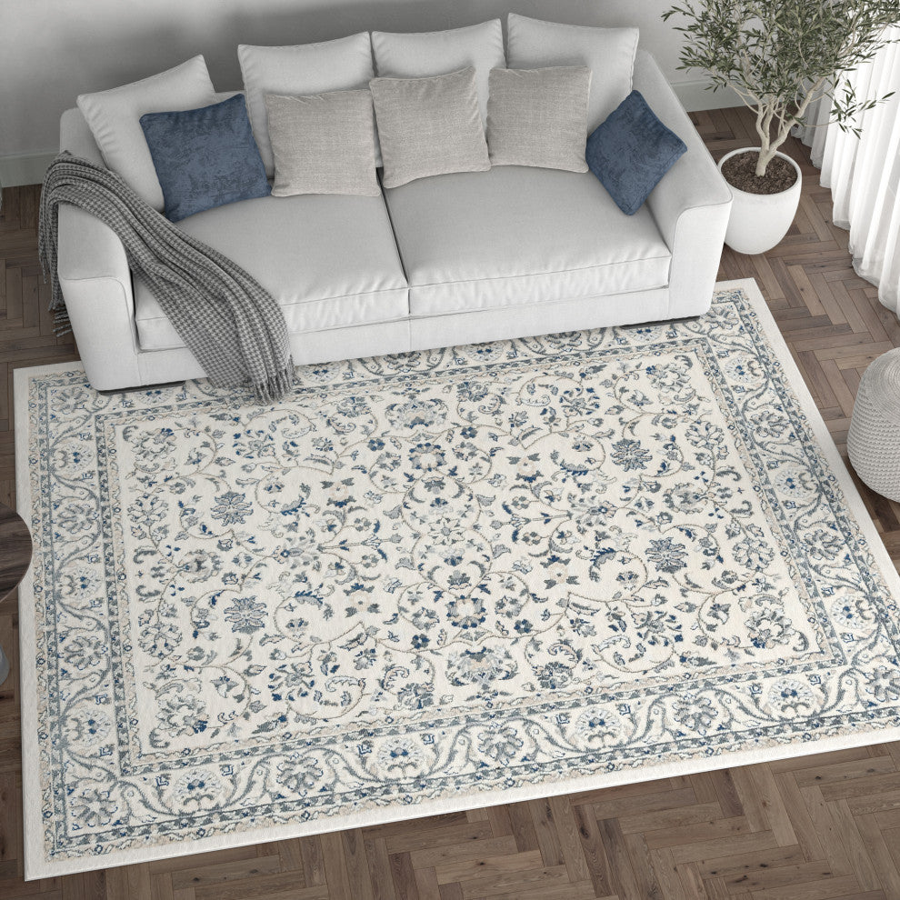 Tessie Traditional Floral Cream Rectangle Area Rug, 5'x7'