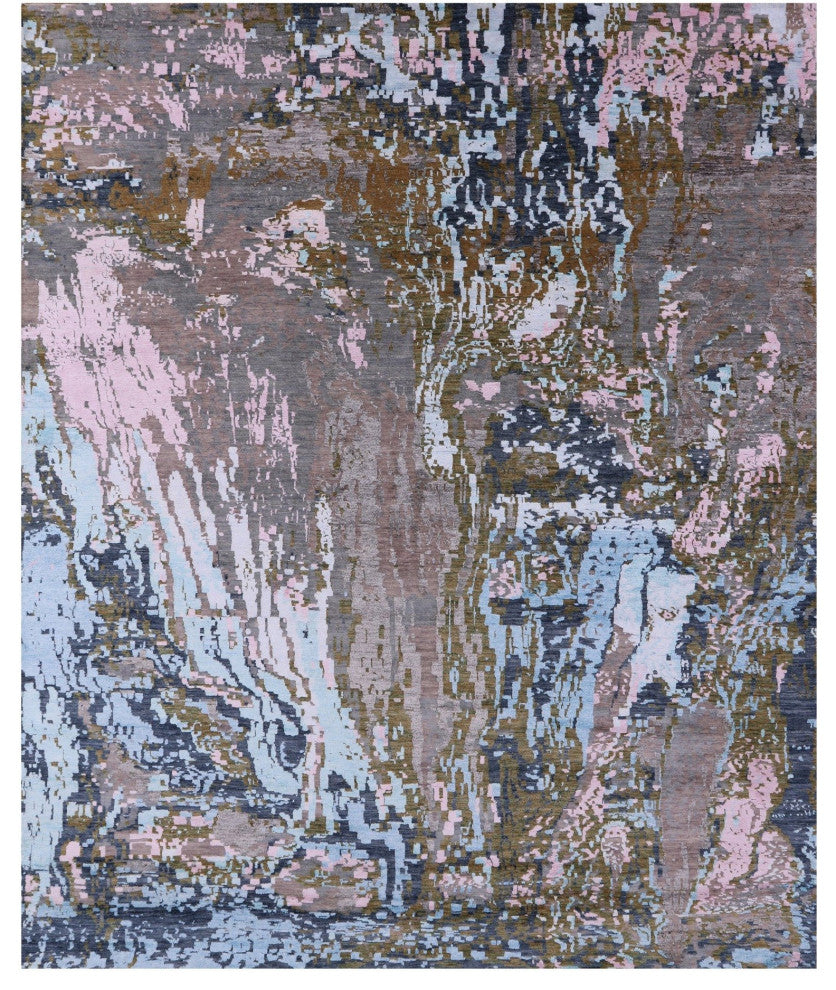 8' 3" X 9' 11" Abstract Handmade Wool and Silk Rug Q11789