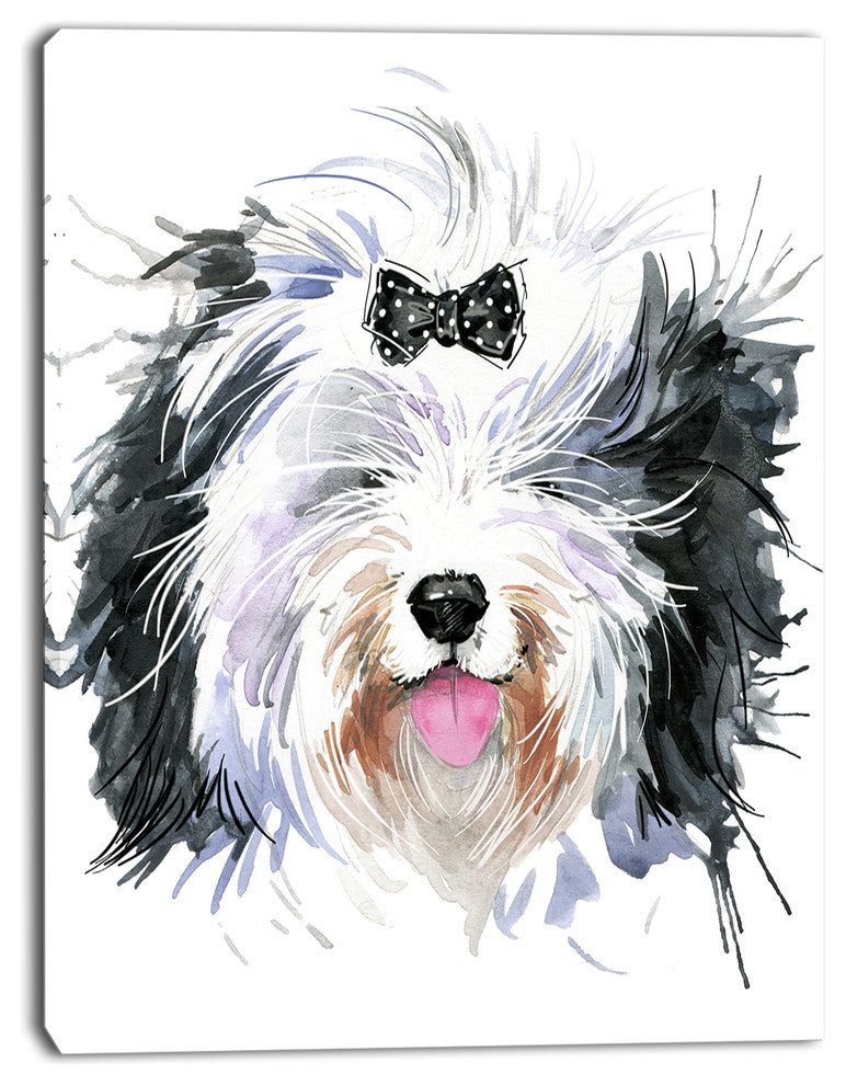 Funny Dog Head Black White, Animal Canvas Wall Art, 12"x20"