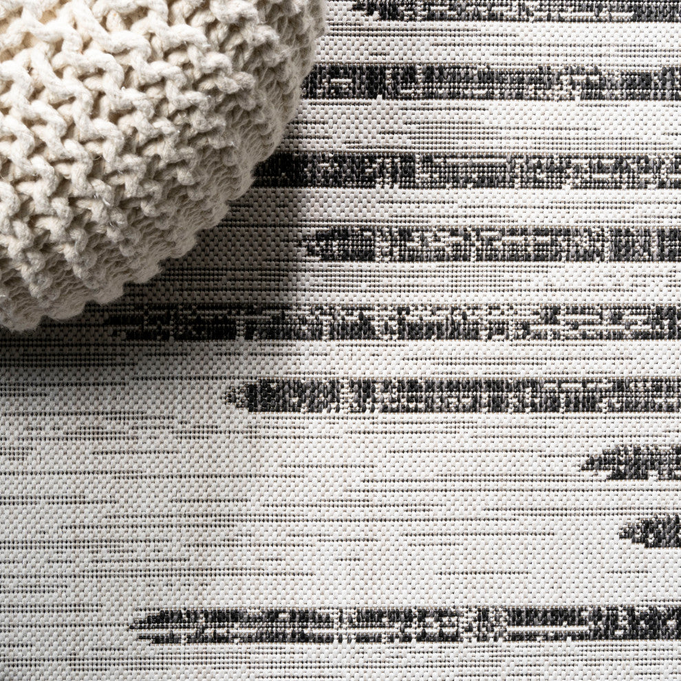 Zolak Berber Stripe Indoor/Outdoor Rug, Ivory/Black, 2 X 8